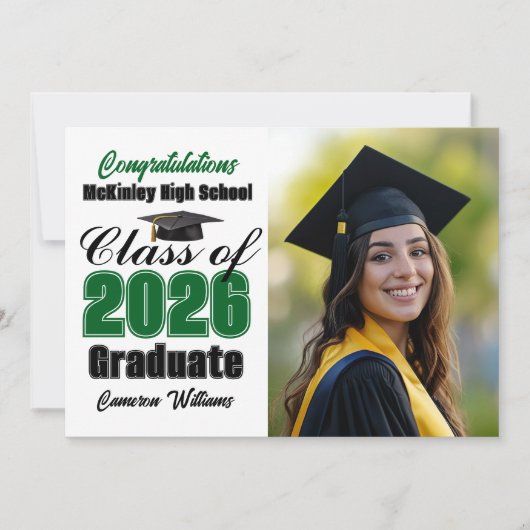 Green Class of 2026 Graduate Photo Graduation 案内状 (正面)