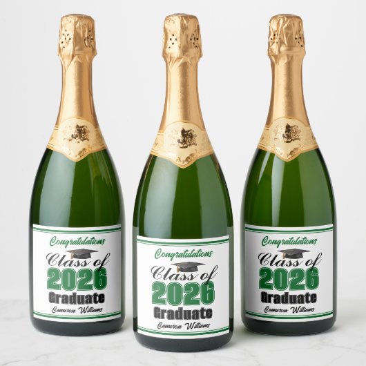 Green Class of 2026 Graduation Party Custom スパークリングワインラベル (ボトル)