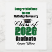 Green Class of 2026 Graduation Party Custom ワインラベル (シングルラベル)