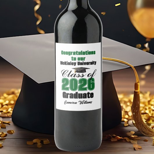 Green Class of 2026 Graduation Party Custom ワインラベル
