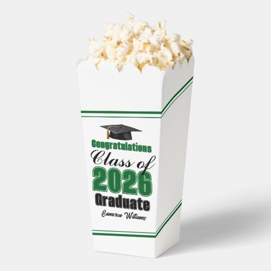 Green Class of 2026 Graduation Party Popcorn フェイバーボックス (はじけた状態)