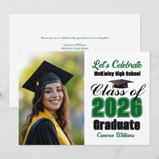 Green Class of 2026 Photo Graduation Party 招待状 (正面/裏面)