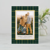 Green Classic Christmas Plaid Three Photo 箔シーズンカード (立ち正面)