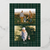 Green Classic Christmas Plaid Three Photo 箔シーズンカード (裏面)