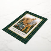 Green Classic Christmas Plaid Three Photo 箔シーズンカード (回転した状態)