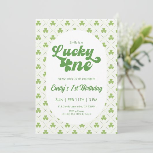 Green Clover Lucky One First Birthday 招待状 (スタンド正面)