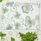  Green Clover Pattern • St. Patrick’s Day  キッチンタオル (折り畳み)