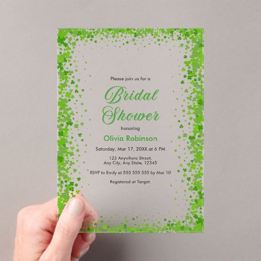 Green Clover St Patrick's Day Irish Bridal Shower  アクリル招待状 (インサイチュ (ポータブル))
