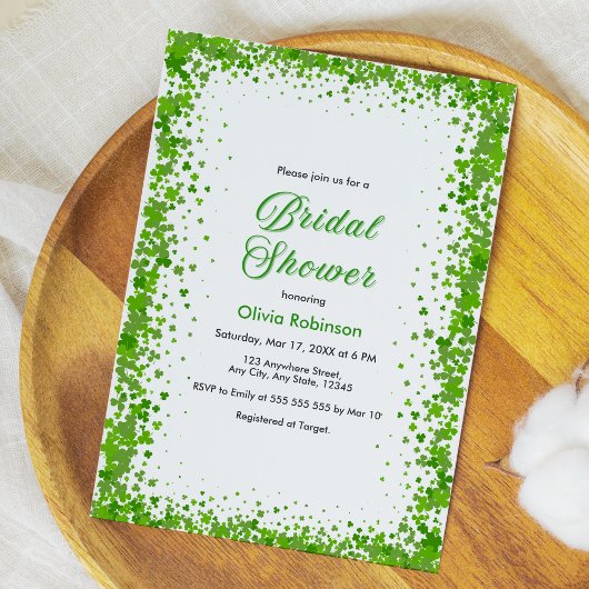 Green Clover St Patrick's Day Irish Bridal Shower  招待状