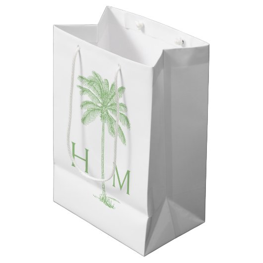 Green Coastal Palmetto Palm Monogram ミディアムペーパーバッグ (正面アングル)