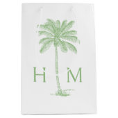 Green Coastal Palmetto Palm Monogram ミディアムペーパーバッグ (正面)