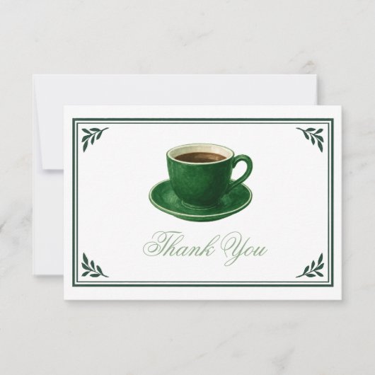 Green Coffee Cup Baby Shower Elegant Thank You サンキューカード (正面)