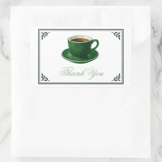 Green Coffee Cup Baby Shower Elegant Thank You 長方形シール (バッグ)
