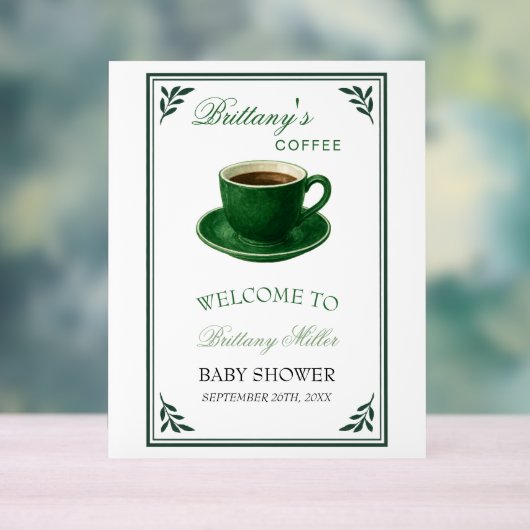 Green Coffee Cup Baby Shower Welcome アクリルサイン (ニュートラル)