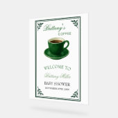 Green Coffee Cup Baby Shower Welcome アクリルサイン (傾斜)