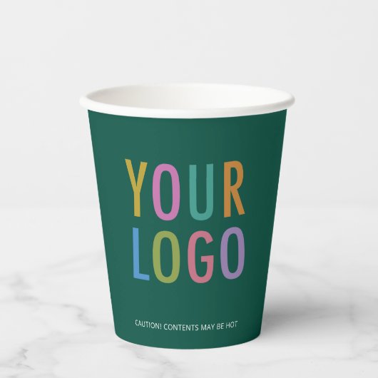 Green Coffee Paper Cups Company Logo Branded 8oz 紙コップ (正面)