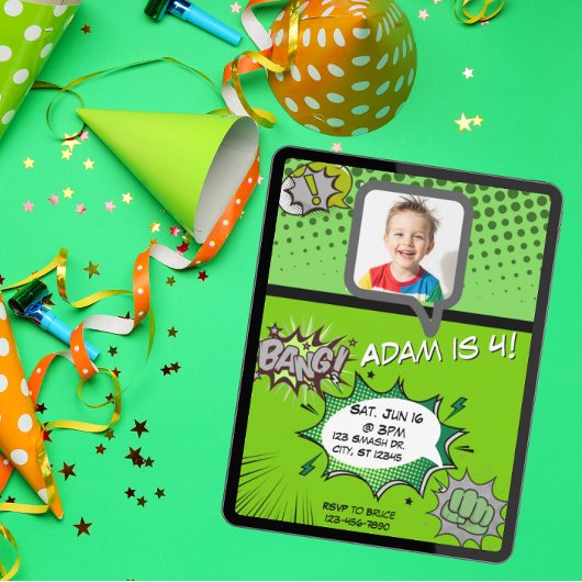 Green comic birthday 招待状