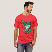 Green comic frog comes through cracks for men wome tシャツ (正面フル)
