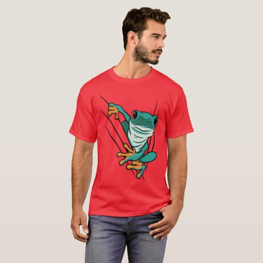 Green comic frog comes through cracks for men wome tシャツ (正面フル)