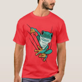 Green comic frog comes through cracks for men wome tシャツ (正面)
