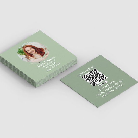 Green Connect with Me Photo QR Code スクエア名刺