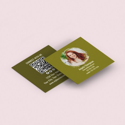 Green Connect with Me Photo QR Code  スクエア名刺