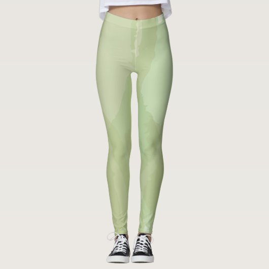 Green, cool, trendy watercolor abstract pattern レギンス (正面)