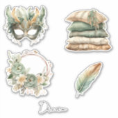 Green Copper Feathers Mask Boho シール (正面)