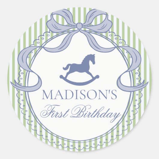 Green Coquette Bow Horse Birthday Envelope Seal ラウンドシール (正面)