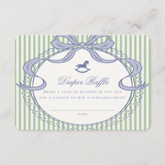 Green Coquette Bow Rocking Horse Diaper Raffle エンクロージャーカード (正面)