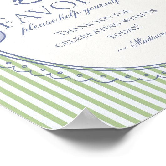 Green Coquette Bow Rocking Horse Favors Sign ポスター (角)