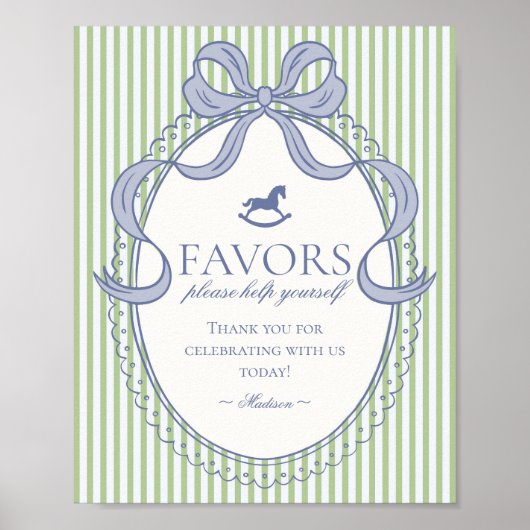 Green Coquette Bow Rocking Horse Favors Sign ポスター (正面)