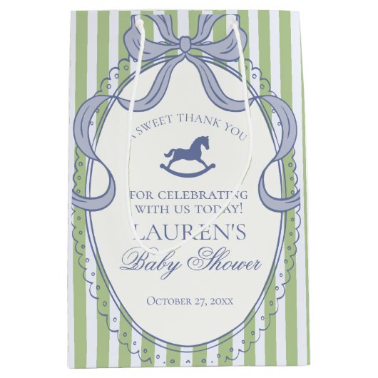 Green Coquette Rocking Horse Baby Shower Favors ミディアムペーパーバッグ (正面)