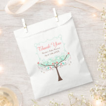 Green Coral Floral Bird Baby Shower Thank You