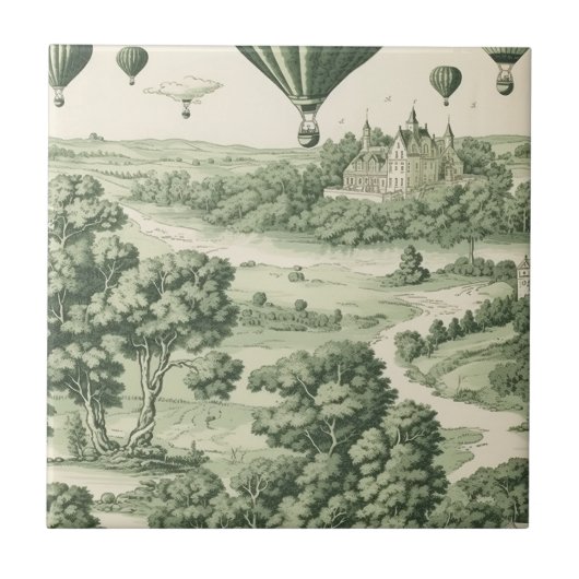 Green Countryside Hot Air Balloon Toile (11) タイル (正面)