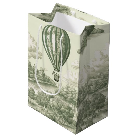Green Countryside Hot Air Balloon Toile (1) ミディアムペーパーバッグ (正面アングル)