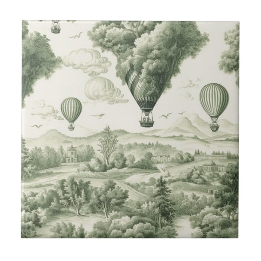 Green Countryside Hot Air Balloon Toile (3) タイル (正面)