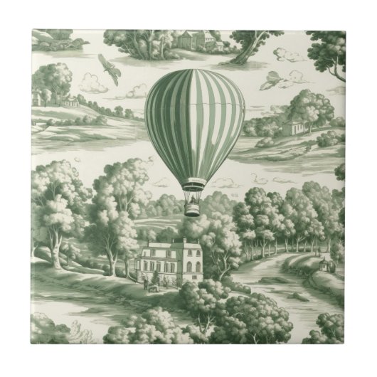 Green Countryside Hot Air Balloon Toile (5) タイル (正面)