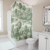Green Countryside Hot Air Balloon Toile (6) シャワーカーテン (インサイチュ)