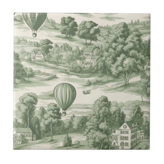 Green Countryside Hot Air Balloon Toile (6) タイル (正面)