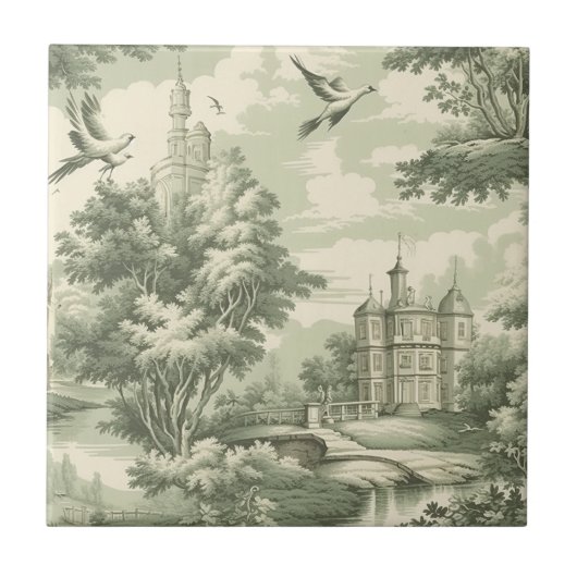 Green Countryside Hot Air Balloon Toile (6) タイル (正面)