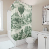Green Countryside Hot Air Balloon Toile (9) シャワーカーテン (インサイチュ)