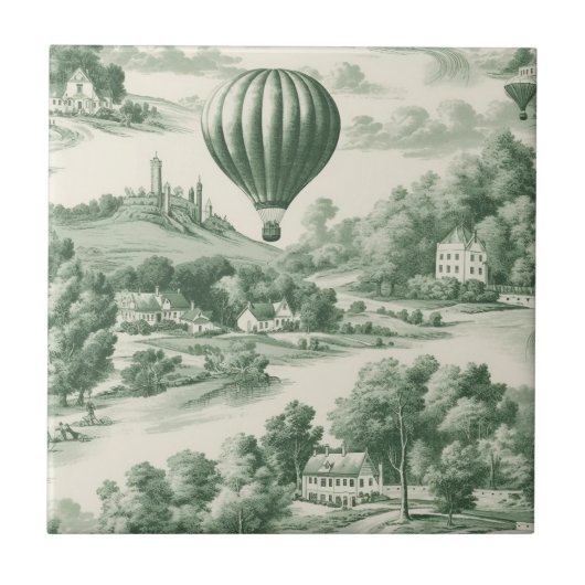 Green Countryside Hot Air Balloon Toile (9) タイル (正面)