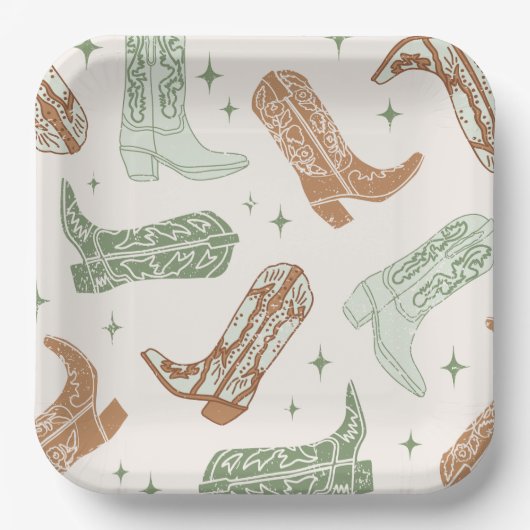Green Cowboy Boot Party Plates ペーパープレート (正面)