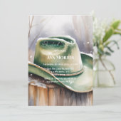 Green Cowboy Hat in Snow Bridal Shower 招待状 (スタンド正面)