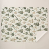 Green Cream Christmas Trees シェルパブランケット (正面(横))