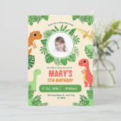 Green Cream Photo Cute Dinosaurs 5th birthday  招待状 (スタンド正面)