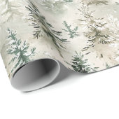 Green Cream Pine Trees Christmas ラッピングペーパー (ロールコーナー)