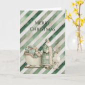 Green Cream Stripes Christmas Tree カード (黄色い花)