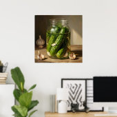 Green Cucumbers, Dill Sprigs and Garlic Cloves Art ポスター (ホームオフィス)